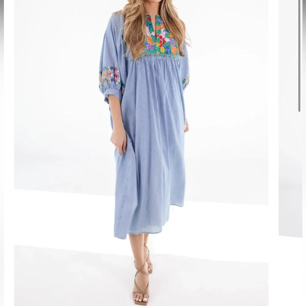J.Marie
Tristen Embroidered Side Slit Striped Pullover Midi Dressπππ - Picture 5 of 14
